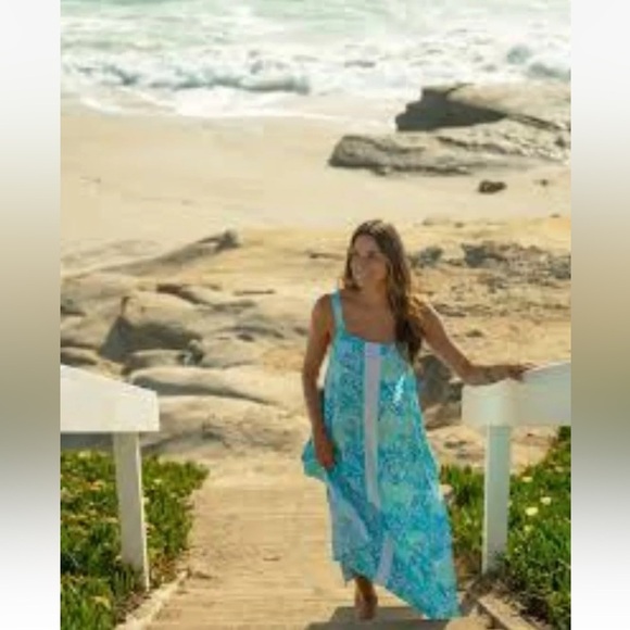 NWT. Lilibridge XS Blue Tropics Midi Dress. - Picture 6 of 12